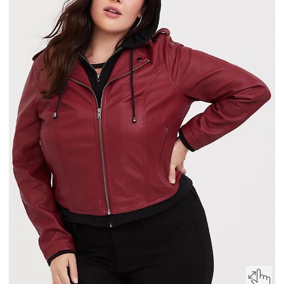 torrid Jackets & Blazers - Torrid Red Faux Leather 2fer Moto Jacket Size 3